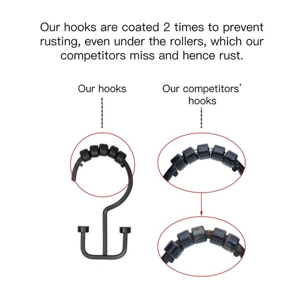 Utopia Alley Deco Flat Double Roller Shower Curtain Hooks, Black