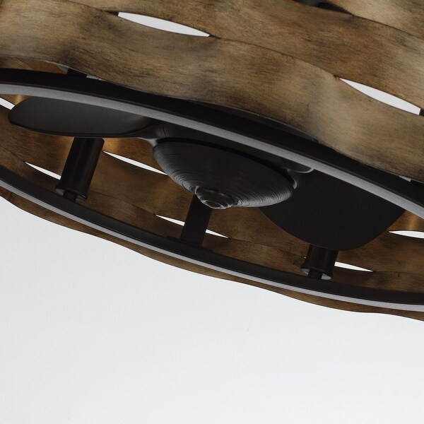 25.6" Rustic Brown 3-Blade Cage Ceiling Fan Chandelier with Remote