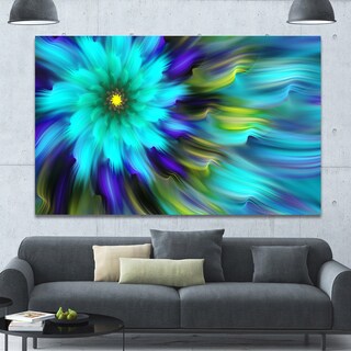 Designart "Massive Blue Green Fractal Flower" Extra Large Floral Canvas Art Print