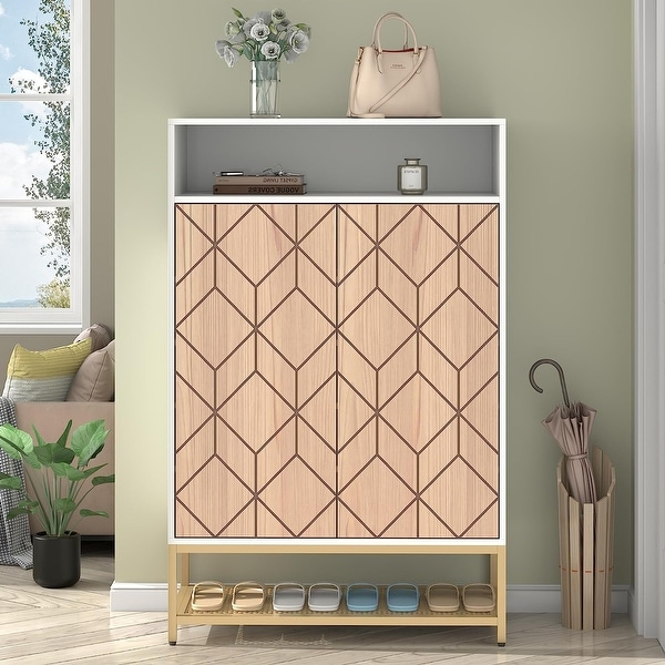 Gyfimoie Shoe Organizer Cabinet with Doors and Adjustable Shelves