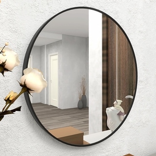 24" Large Round Wall Mirror for Home Decor, Bathroom, and Entryways