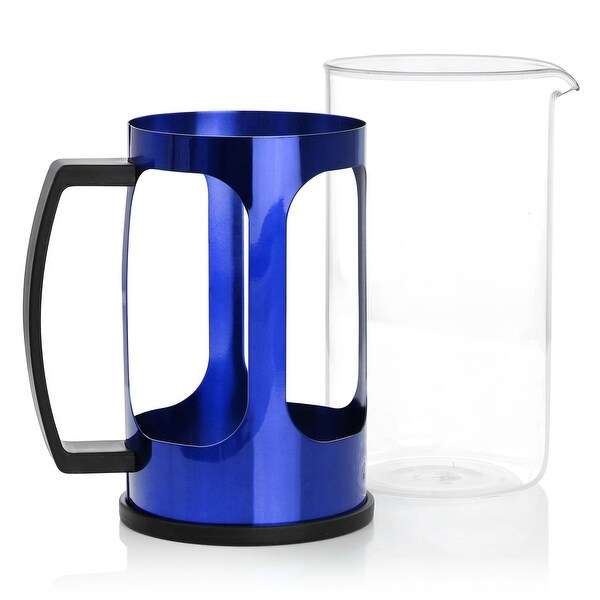 30oz Glass and Stainless Steel French Coffee Press in Blue - 30 Ounce