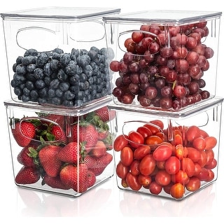 Sorbus Clear Plastic Organizer Storage Bin Containers with Handle and Lid for Pantry Food & Kitchen Fridge (4-Pack)