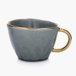 10-OZ Green Stoneware Mug with Gold Rim