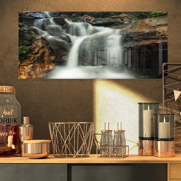 Slow Motion Waterfall on Rocks - Landscape Glossy Metal Wall Art