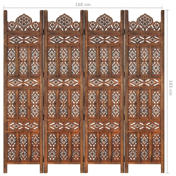 vidaXL Hand carved 4-Panel Room Divider Brown 63"x65" Solid Mango Wood