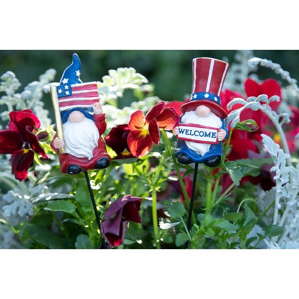 Exhart 2 Piece Patriotic USA Gnome Pot Stake Set, 11 Inch