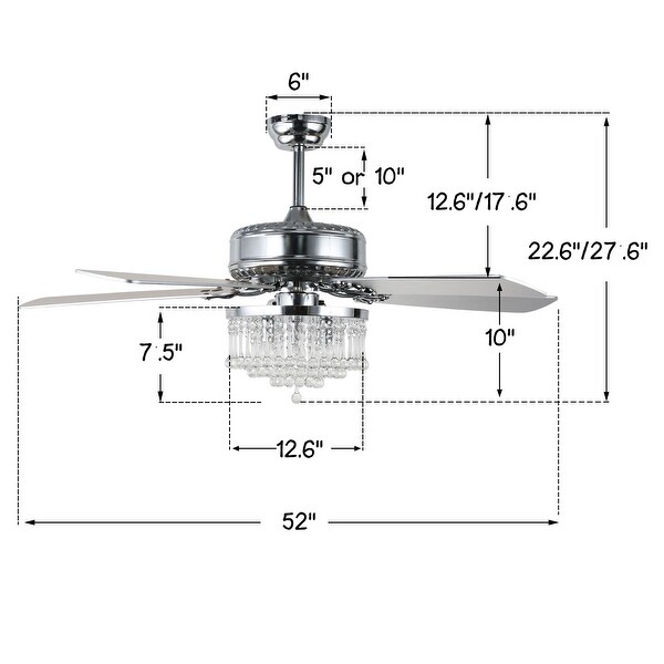52" Modern Indoor Reversible Crystal Drum Ceiling Fan with Remote Control and Light Kit Chrome