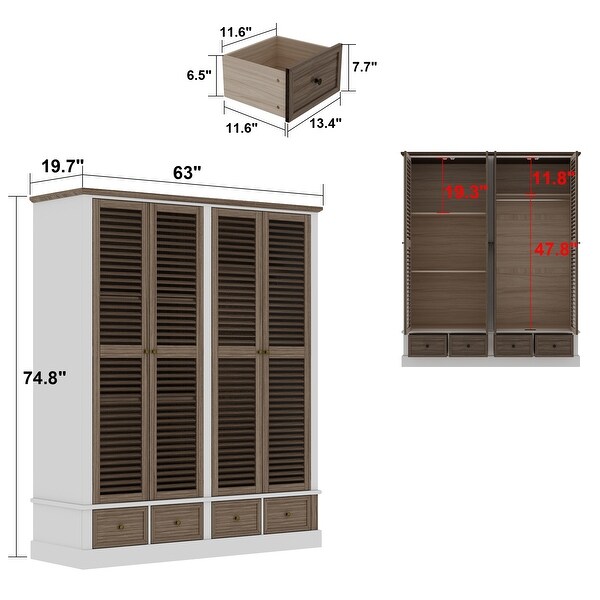 Large Classic Shutter Door Wardrobe Closet Versatile Storage Solution
