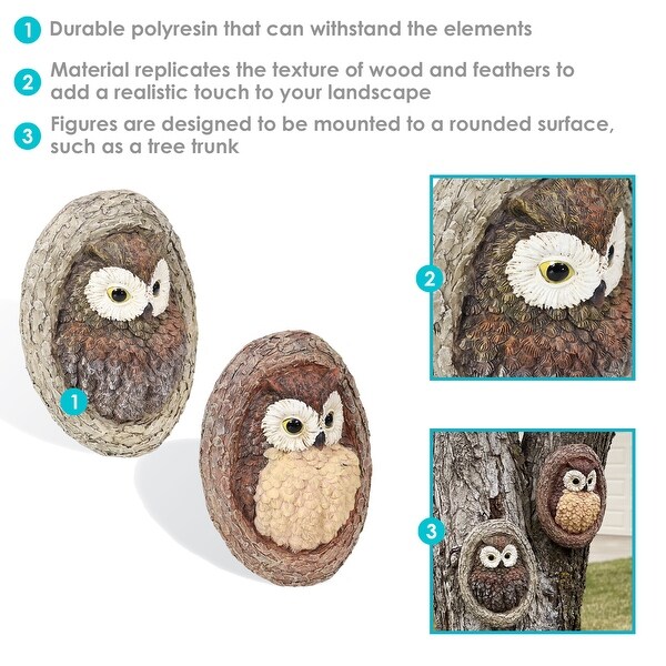 Sunnydaze Winifred and Wesley the Wise Old Owls Resin Tree Hugger Decoration - 7" x 3.25" x 9"