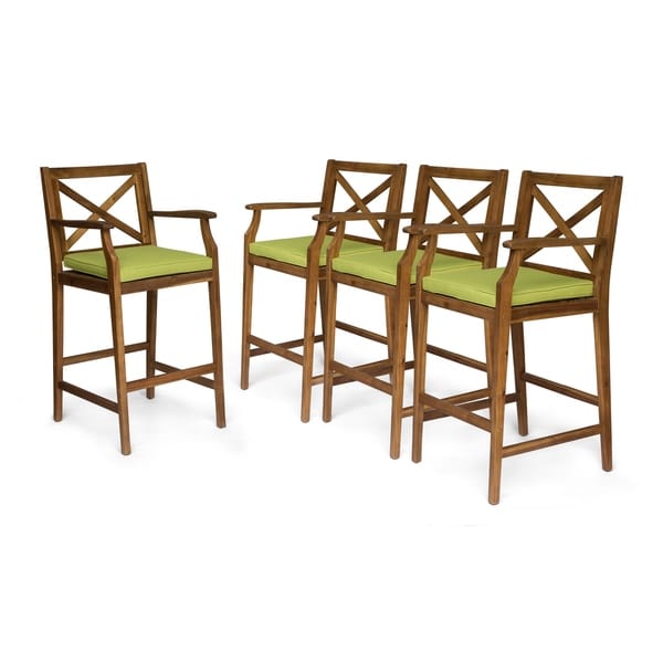 Perla Outdoor Acacia Barstools (Set of 4) by Christopher Knight Home