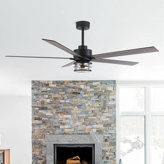 65" Black Wooden 5-Blade Ceiling Fan with Light and Remote