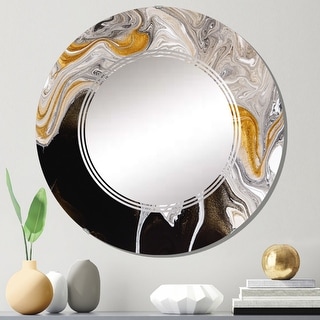 Designart 'Black And White Liquid Marble Waves IV' Printed Modern Wall Mirror