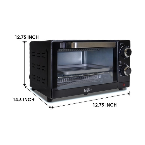 Total Chef 4-Slice Toaster Oven, 1000W, Black Compact Countertop Oven with Natural Convection, Temperature Control Dial