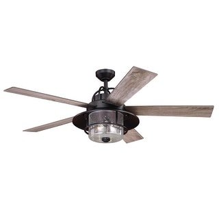 Charleston 56 In. Bronze Farmhouse Indoor-Outdoor Ceiling Fan with LED Light Kit and Remote - 56-in. W x 19.5-in. H x 56-in. D