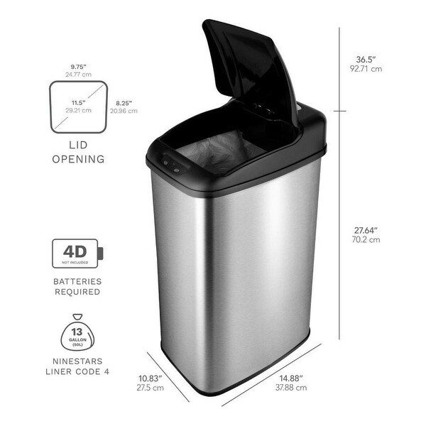 NINESTARS DZT-50-6 Stainless Steel 13.2-gal Motion Sensor Trash Can
