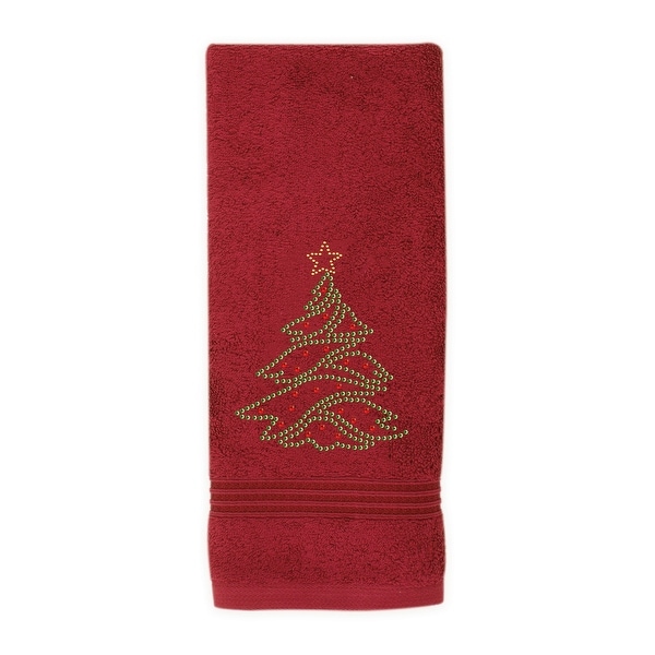 Sparkles Home Rhinestone Christmas Tree Hand Towel - Red