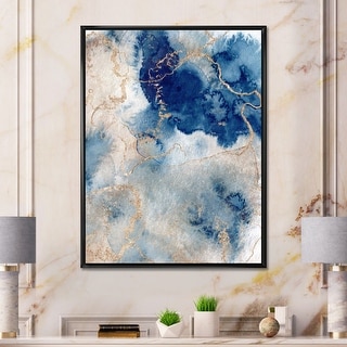 Designart "Blue And Gold Marble Clouds III" Modern Framed Canvas Wall Art Print