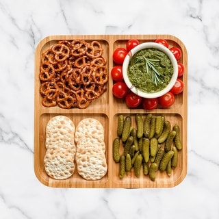 Organic Bamboo Platter, Serving Platter, Sectional Wooden Dish For Appetizers & Snacks