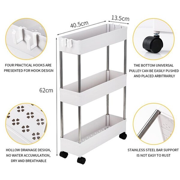 3/4-Layer Mobile Multi-functional Slim Storage Cart,White