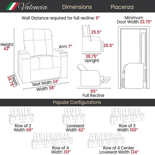 Valencia Piacenza Top Grain Nappa 9000 Leather Home Theater Seating Power Recliner Row of 2 Loveseat Black