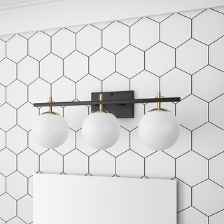 Modern Black 3-Light Ball White Glass Shade Vanity Lighting
