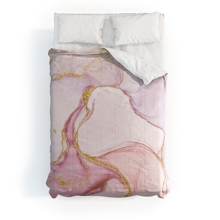 Utart Blush Pink And Gold Alcohol Ink Marble Made To Order Full Comforter Set