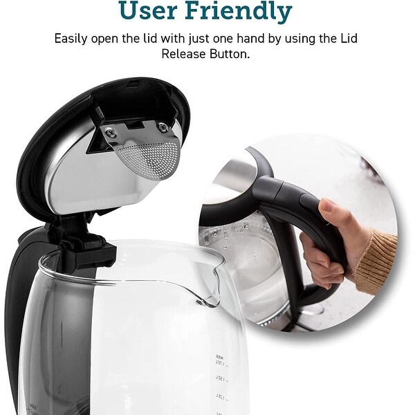 COSORI Electric Kettle with Stainless Steel Filter- Wide Opening 1.7L Glass Tea Kettle & Hot Water Boiler, Matte Black