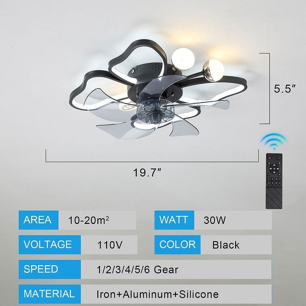 Black modern style dimmable LED ceiling fan
