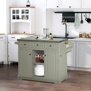 HOMCOM Rolling Kitchen Island with Stainless Steel Top Utility Portable Multi-Storage Cart on Wheels, Grey