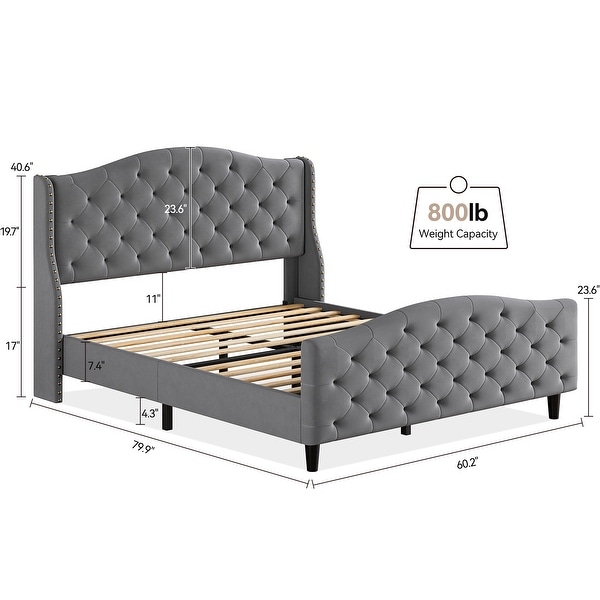 Grey Tufted Upholstered Platform Bed Frame with Headboard and Footboard Quality Choice