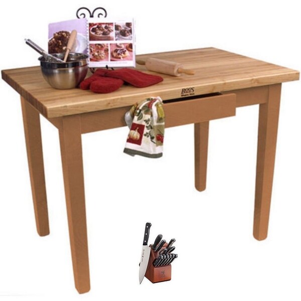 John Boos C6036 60x 36 Butcher Block w/ Casters & Henckels Knife Set