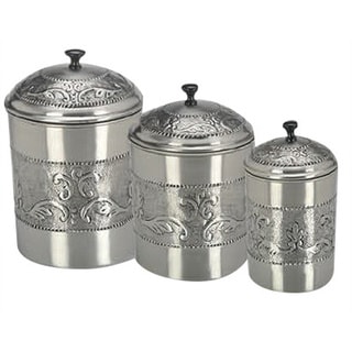 Pewter-plated 3-piece Embossed Steel Canister Set