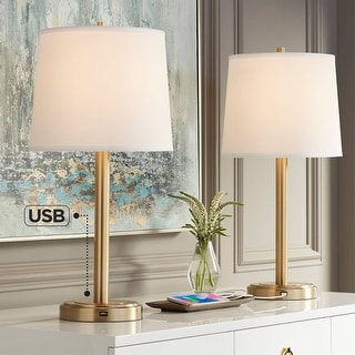 Set of 2 Modern Glam Table Lamps with USB Brass - 12" x 25"
