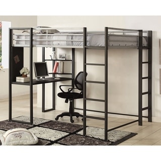 Boor Modern Black Metal Loft Bed with Workstation by Furniture of America