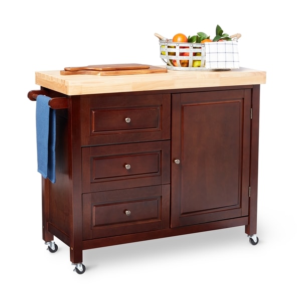 Copper Grove Macaulay Natural Rubberwood Rolling Kitchen Island Cart