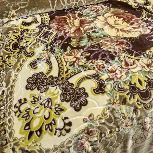 Floral Printed Mink Fleece Sherpa Blankets King Yellow Floral