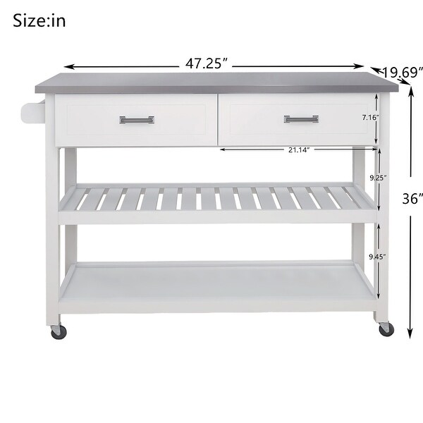 Stainless Steel Table Top White kitchen Cart With Two Drawers