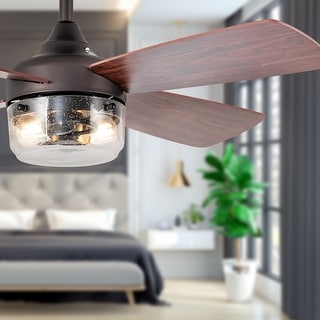 Aiden River of Goods Bronze and Mahogany Metal Remote-Controlled 42" Ceiling Fan - 42" x 42" x 11"/15.25"