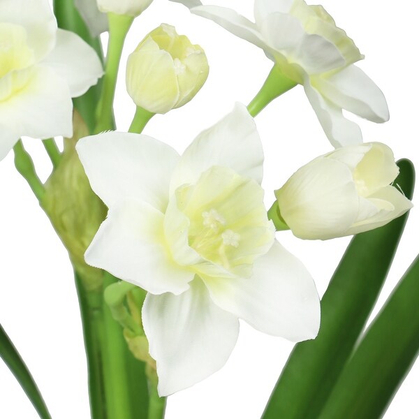 Set of 3 Cream White Artificial Daffodil Flower Stem Bush Bouquet 22in - 22" L x 8" W x 5" DP