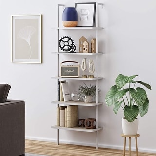 5-Shelf Wood Ladder Bookcase Modern Ladder Shelf Wood Shelves