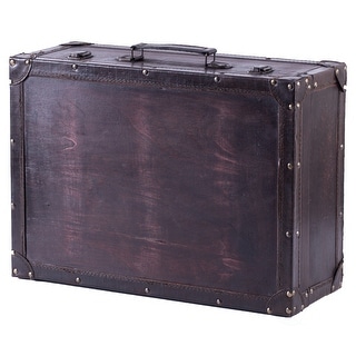 Vintiquewise Cherry Wooden Vintage-style Suitcase with Leather Trim - Exact Color