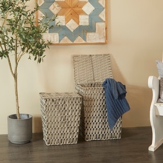 Gray Metal Storage Basket with Matching Lids (Set of 2) - 13.75W x 18.15L x 22.15H