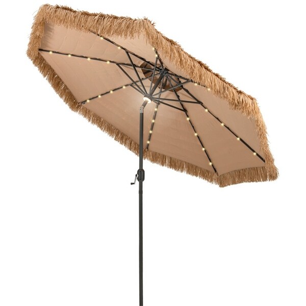 10 Ft Hawaiian Style Solar Lighted Thatched Tiki Patio Umbrella