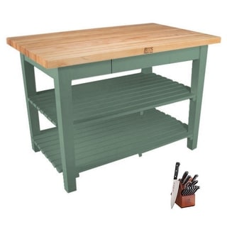 John Boos C6030 60x30 Butcher Block W/ 2 Shevles, Caster & Henckels Knife Set