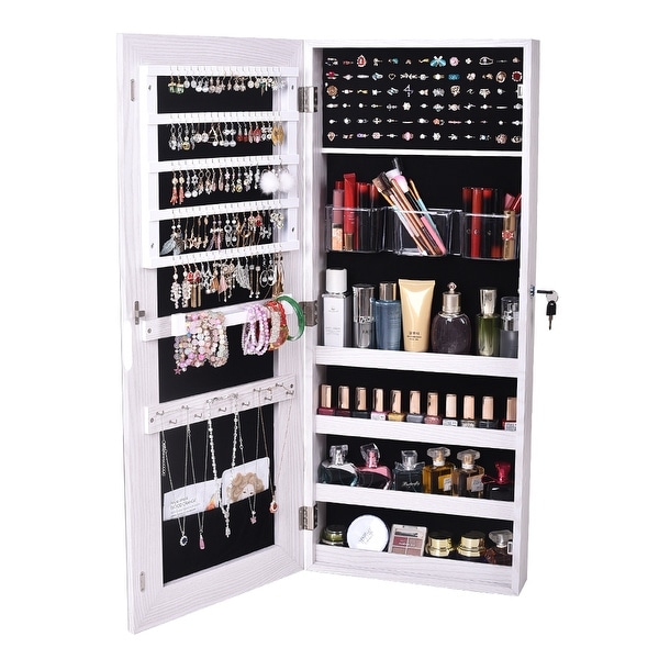 The Whole Surface PVC Film Wall Hanging Door With Lock Jewelry Cabinet Fitting Mirror Cabinet White