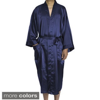 Leisureland Men's Blue/Black/Tan Satin Long 48-inch Kimono Robe