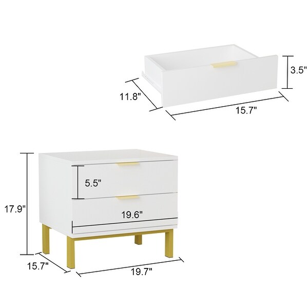 Modern Metal/ Chipboard 2-Drawer Nightstand