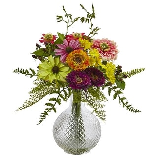 15" Mixed Flower Artificial Floral Arrangement in Vase - Multi