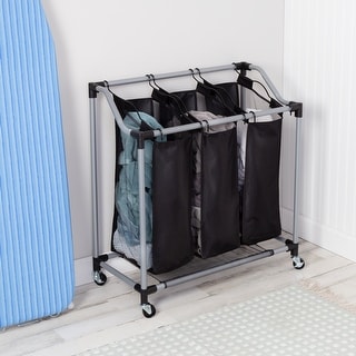 Honey-Can-Do Black Steel Rolling Triple Laundry Sorter